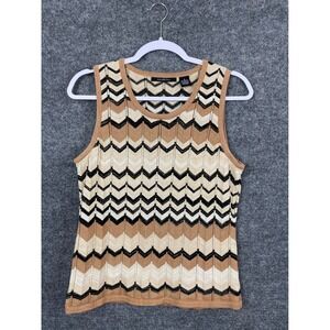 K.B. Collections Knit Tank Top Women's Medium Tan Black Chevron Metallic
